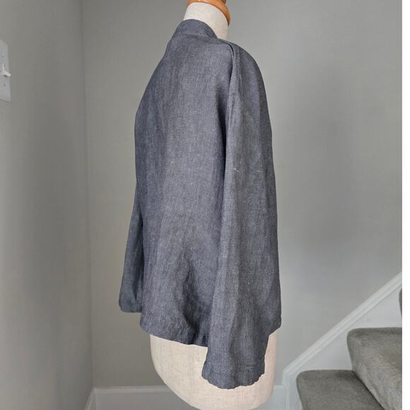 Eileen Fisher Button Front Collar Blazer Linen Jacket Size M - Picture 2 of 5